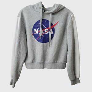 Preowned NASA Logo Gray Hooded Cropped Sweatshirt By H&M Divided XS